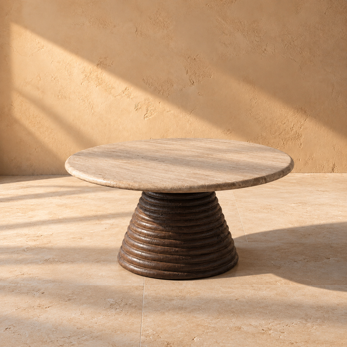 REGUA - Mesa de centro de mármol/madera salón 90 x 90 x 43 cm