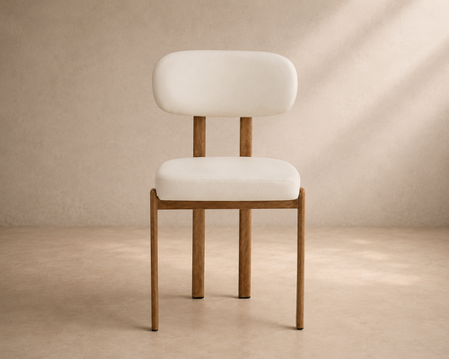 ANZA - Cadeira de design branca em pele sintética e estrutura metálica efeito madeira