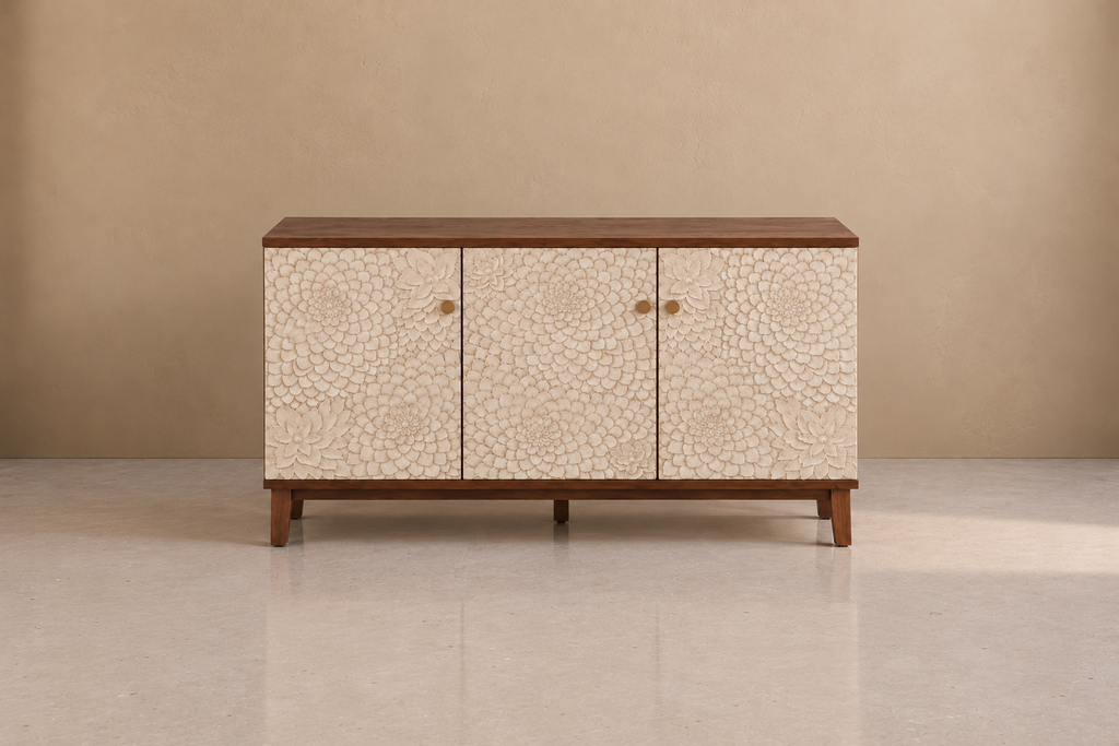 BOSA - Aparador tallado blanco marrón MDF madera 135 cm