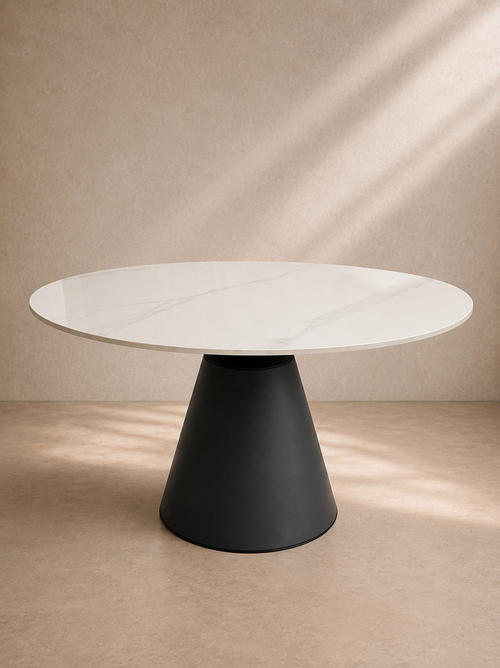 CALDES - Mesa de jantar de design redonda 120 cm efeito mármore preto e branco