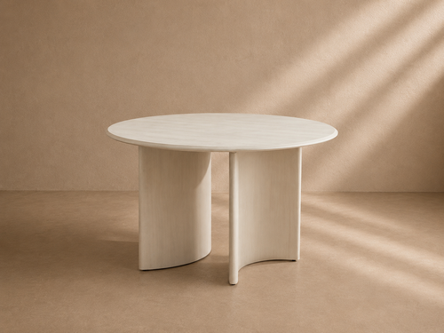 CALCI - Mesa de jantar redonda em madeira de mangueira off-white 120 cm