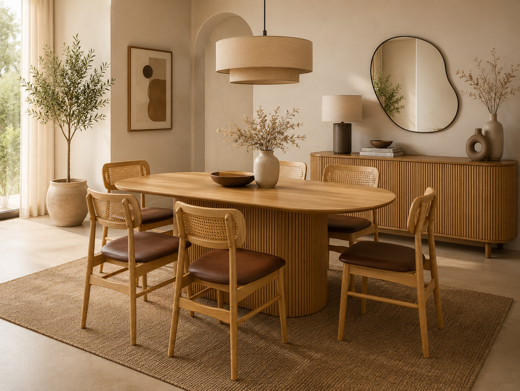 ROLIS - Chaise de salle à manger en bois de hêtre et cannage avec assise marron