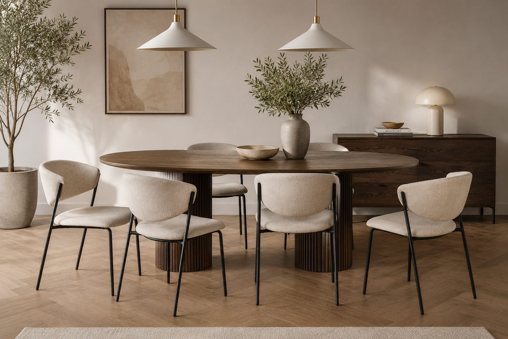 VENTI - Chaise de salle à manger en tissu beige et métal noir