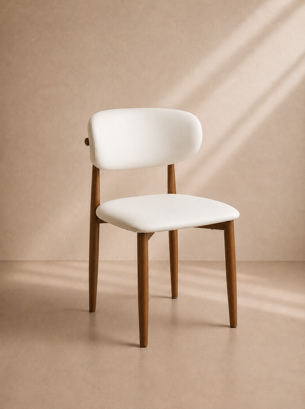 LEMA - Chaise de salle à manger en similicuir blanc et finition bois au design moderne