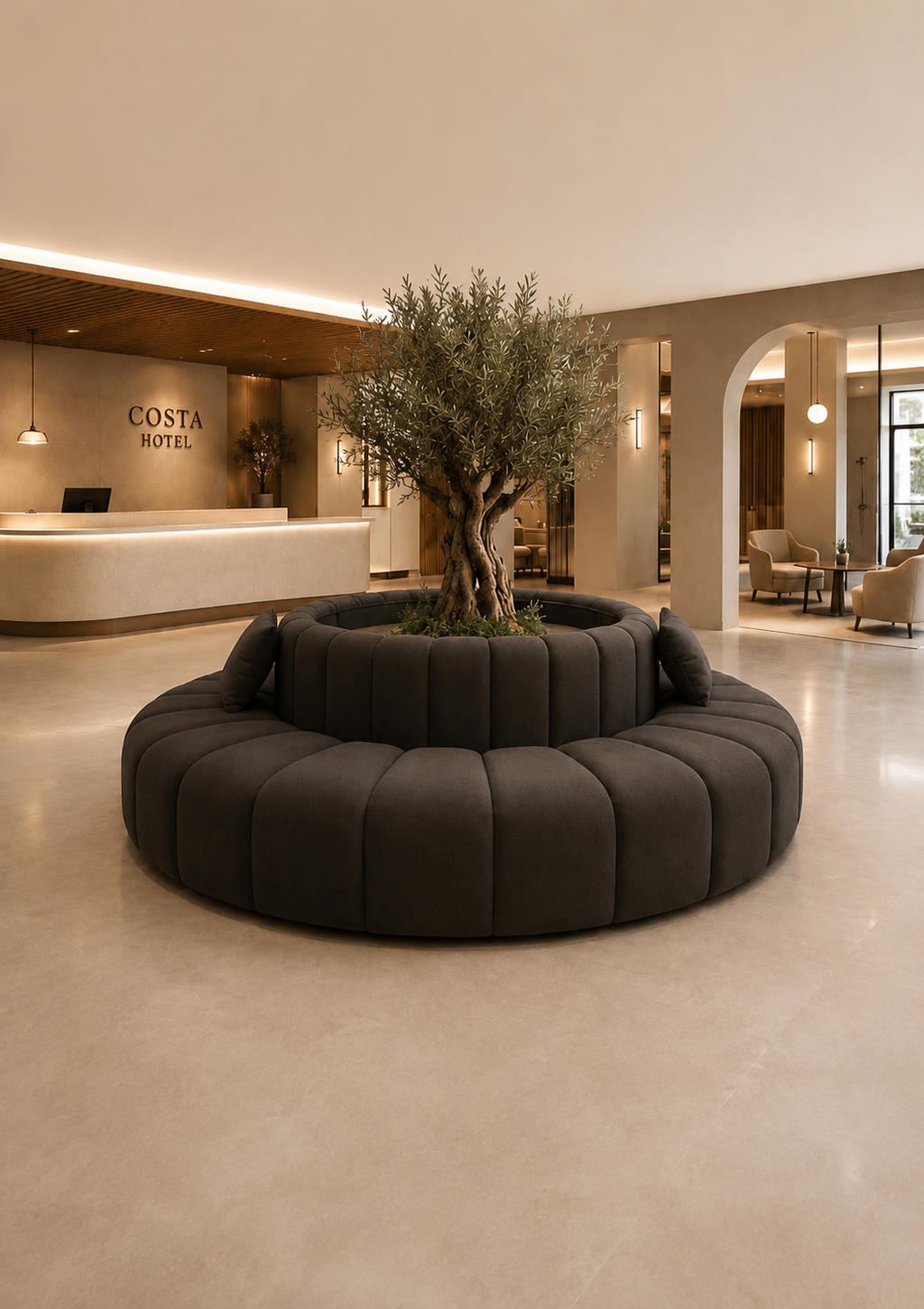 USCI - Sofá circular de diseño Ø300 cm de terciopelo – Sofá redondo de lujo para hotel, vestíbulo, salón, restaurante y zona de recepción