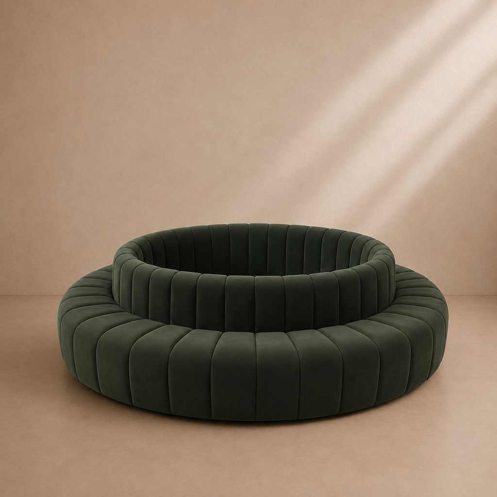 USCI - Sofá circular de diseño Ø300 cm de terciopelo – Sofá redondo de lujo para hotel, vestíbulo, salón, restaurante y zona de recepción