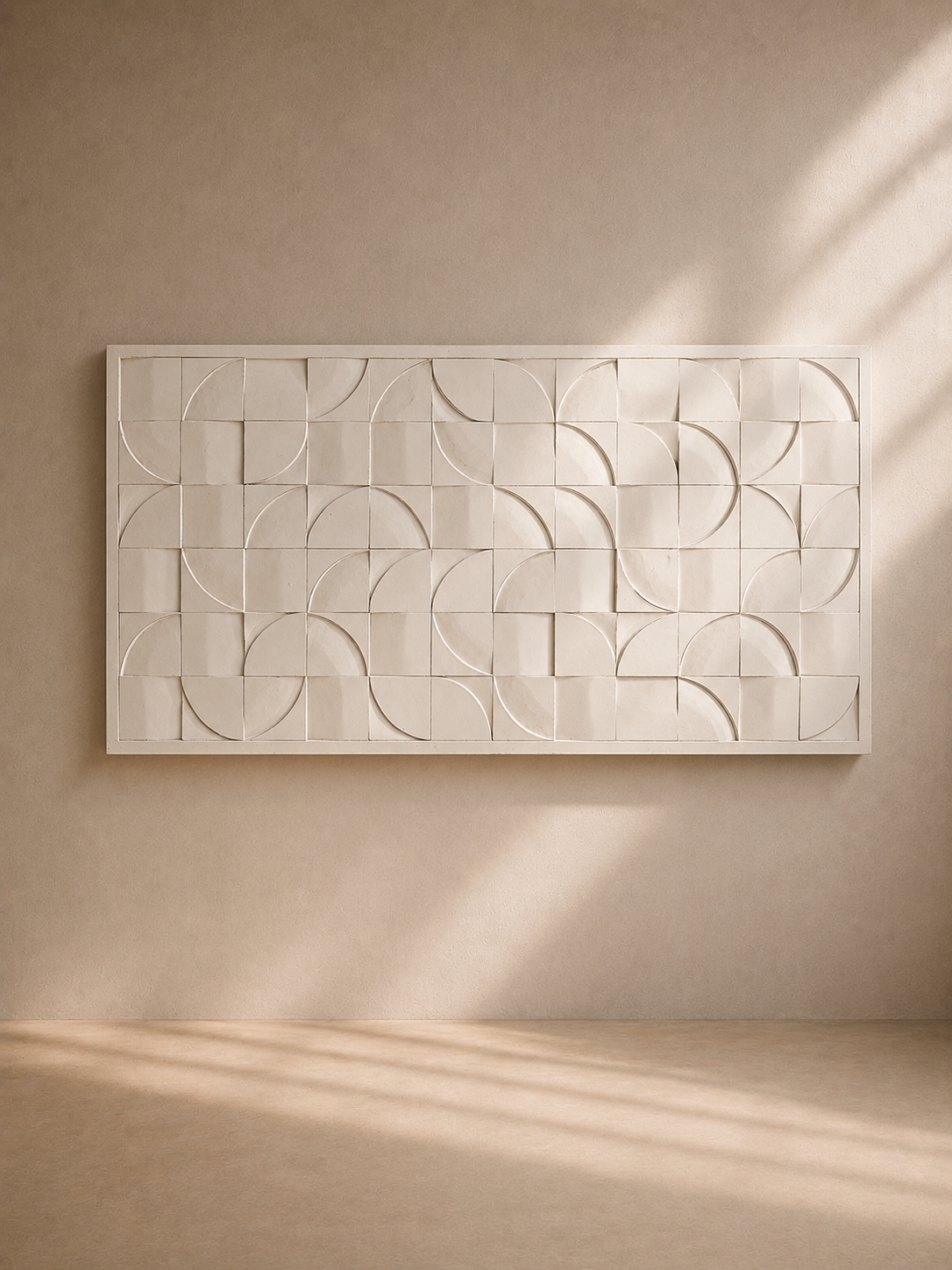 SENAS - Panneau mural sculpté blanc 160 x 80 cm – Design géométrique en relief