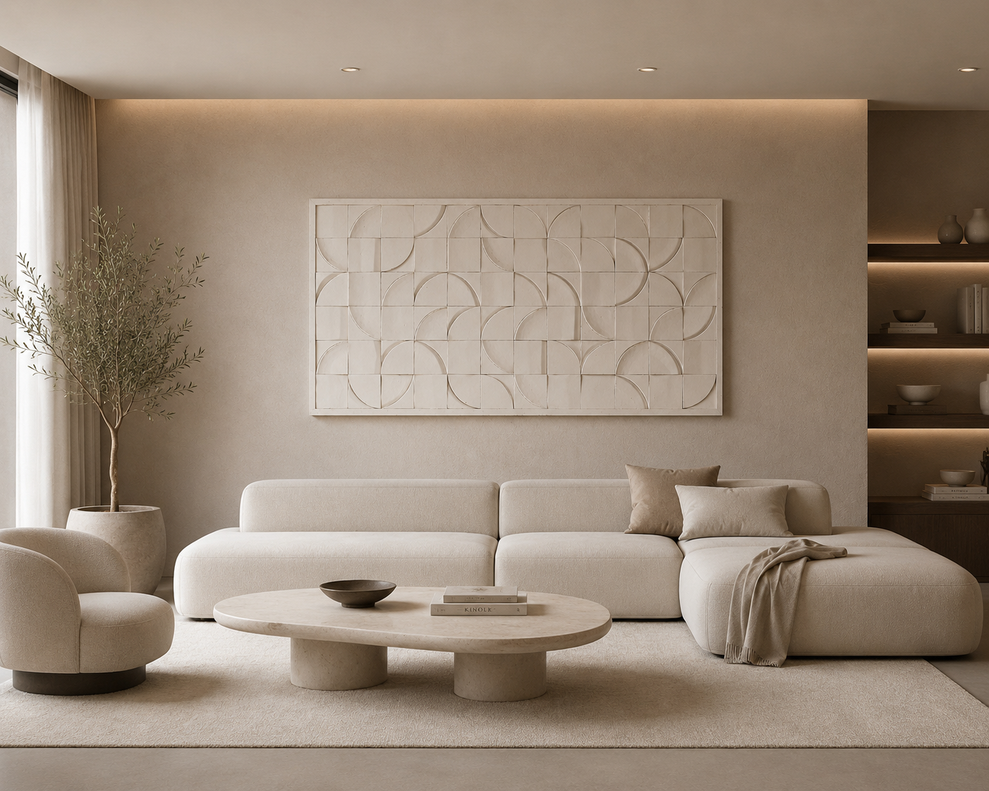 SENAS - Panneau mural sculpté blanc 160 x 80 cm – Design géométrique en relief