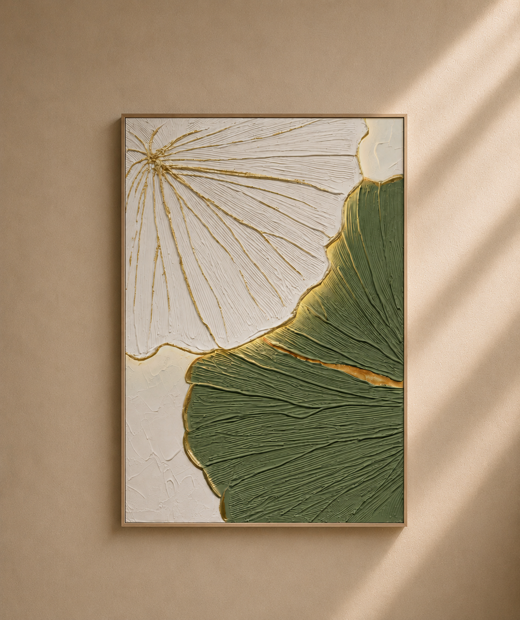 CARCES - Cuadro LED Flor Blanca y Verde – Relieve Oro 70 × 100 cm
