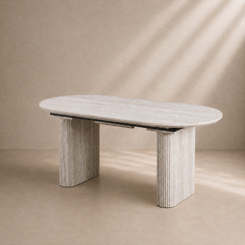 ALBESA - Table à manger extensible effet travertin 180/220 cm – Ovale moderne