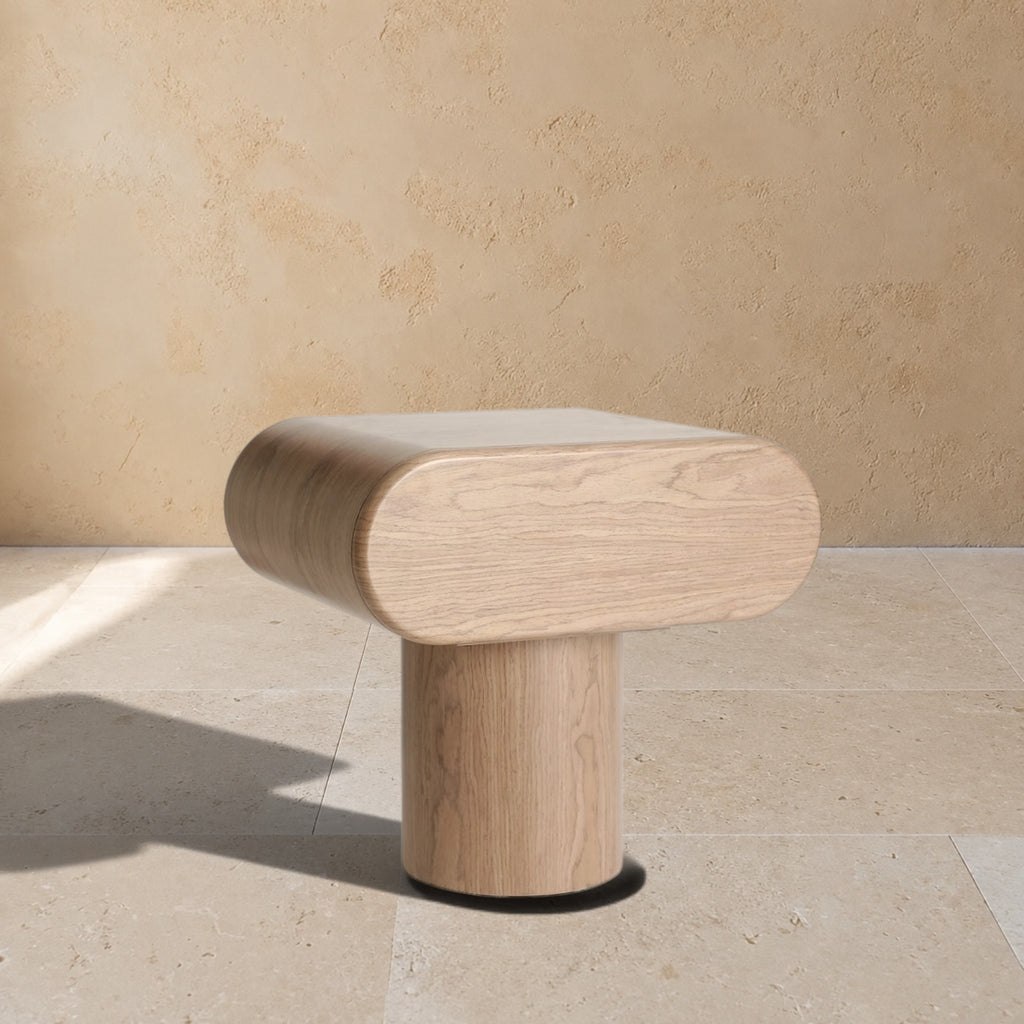 MÉNERBES - Mesita de noche de madera beige y chapa de nogal