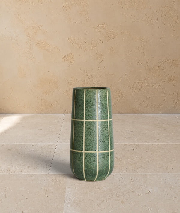 SALORINO - Vase décoratif vert à lignes graphiques