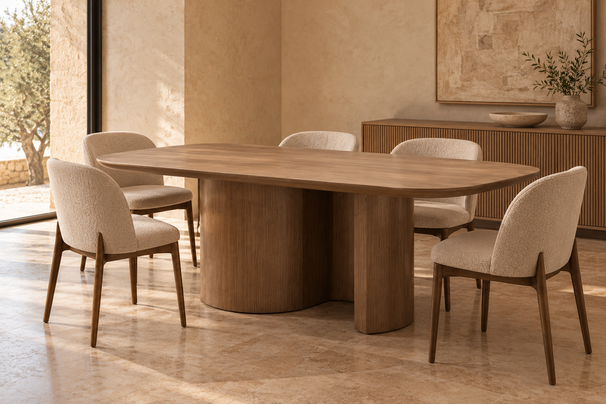 HERMIDA - Mesa de comedor en chapa de madera de nogal 220 x 110 cm