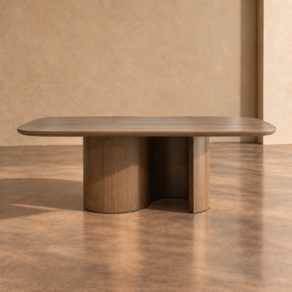 HERMIDA - Mesa de comedor en chapa de madera de nogal 220 x 110 cm