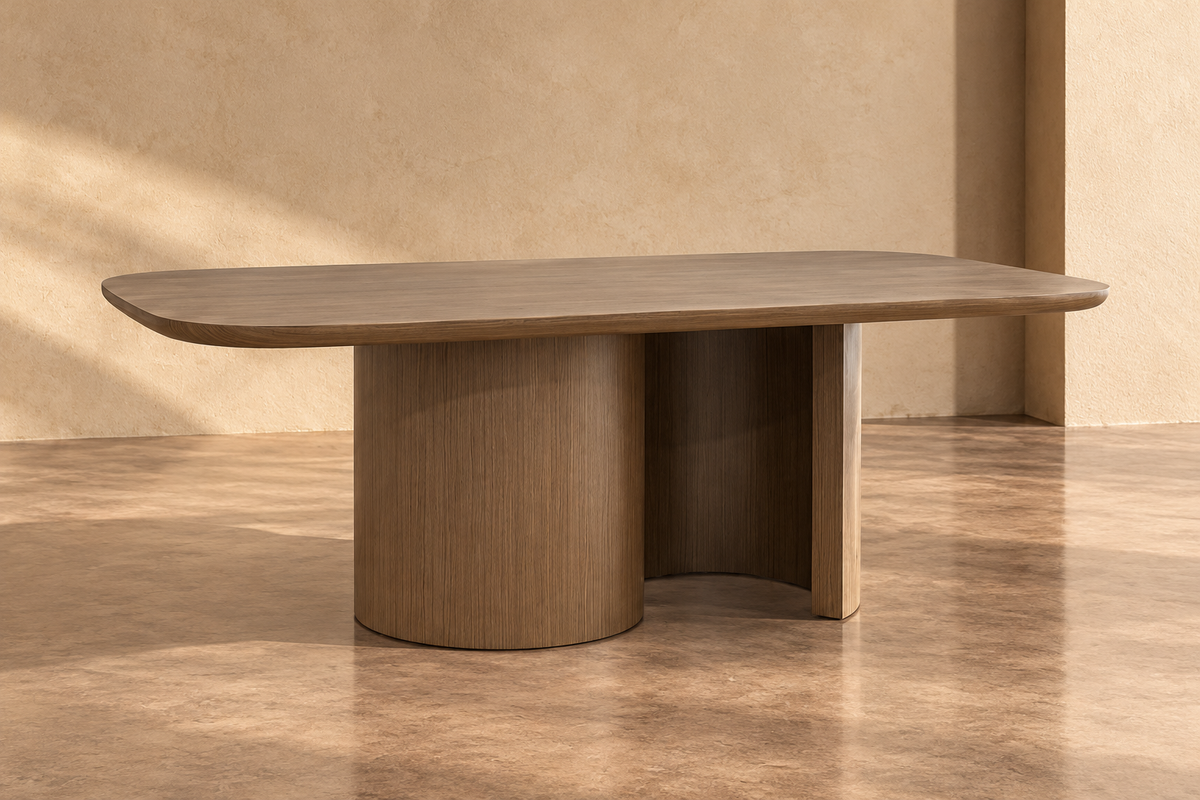 HERMIDA - Mesa de comedor en chapa de madera de nogal 220 x 110 cm