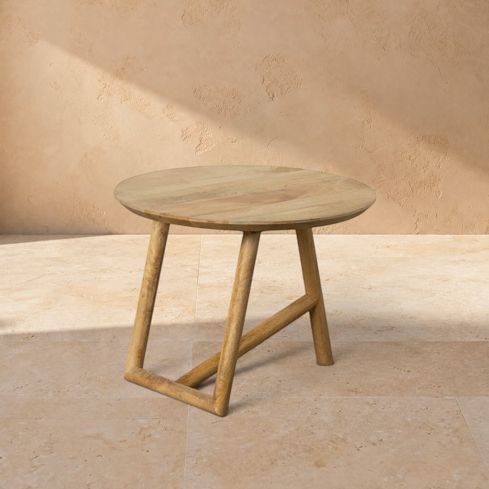 BERJAFEL - Mesa de centro de madera de mango natural 60 x 60 x 45 cm
