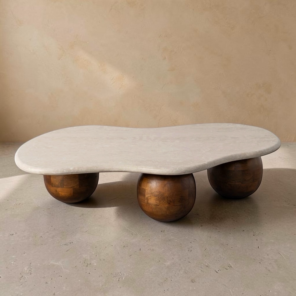 VIMIOSO - Mesa de centro de mármol y madera para salón 119 x 81 x 27 cm