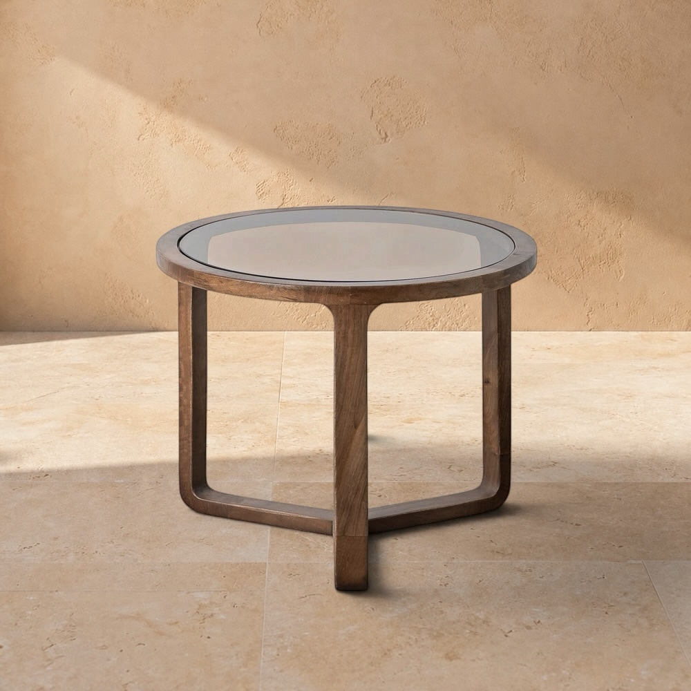 SAORGE - Mesa de centro de madera de mango para salón 60 x 60 x 48 cm