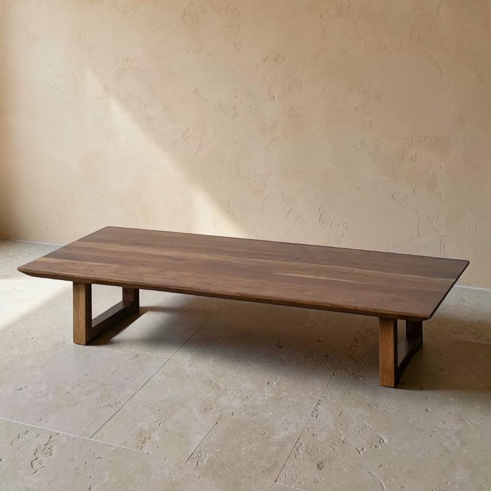 MONIEUX - Mesa de centro marrón de madera de acacia 150 x 70 x 30 cm