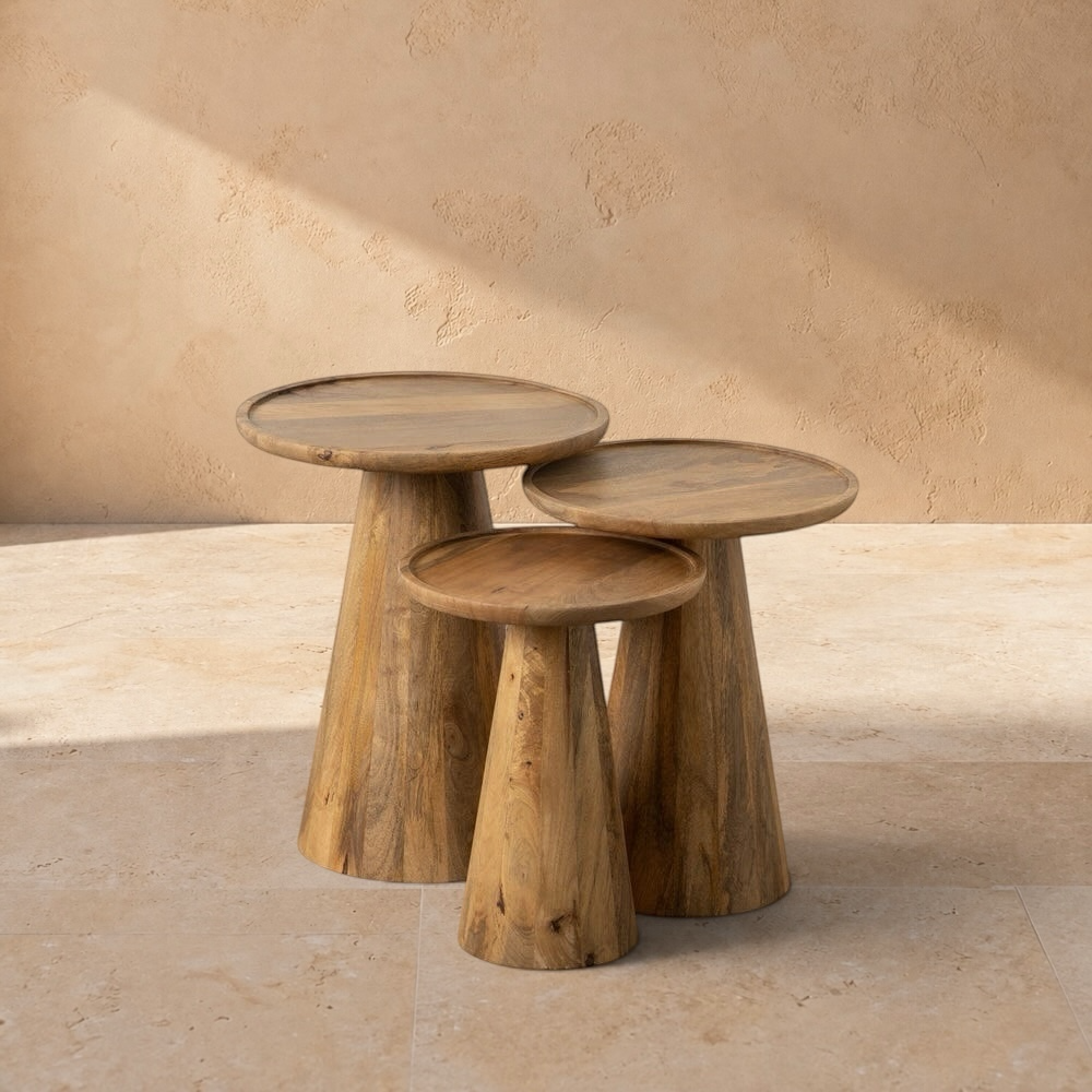 BREIL - Juego de 3 mesas de centro color miel madera de mango 46 x 46 x 56 cm