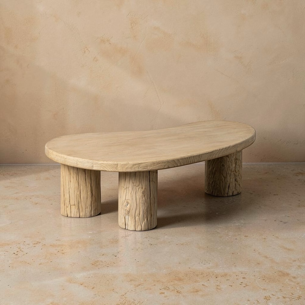 BESSE - Mesa de centro de madera de olmo para salón 127 x 69 x 38 cm