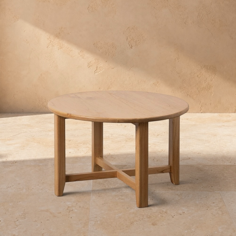 TRETS - Mesa de centro natural madera de mindi salón 80 x 80 x 50 cm