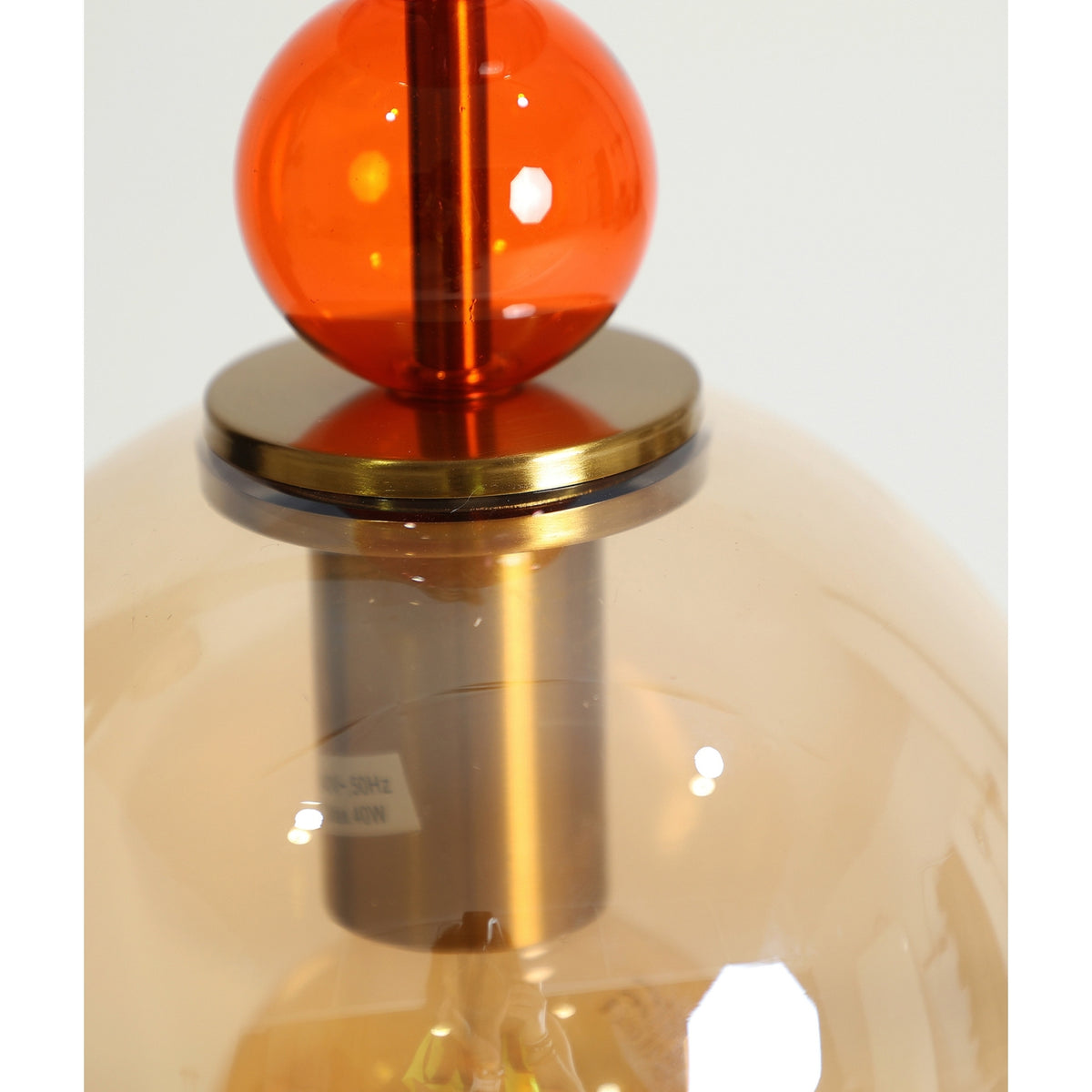 OLVERA - Suspension en verre ambré et rouge avec fer doré 68 cm