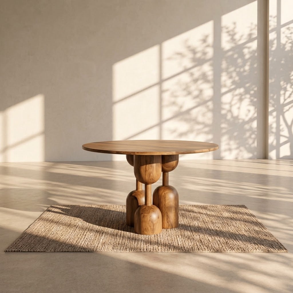 SABERO - Mesa de comedor redonda de madera de mango maciza 120 cm